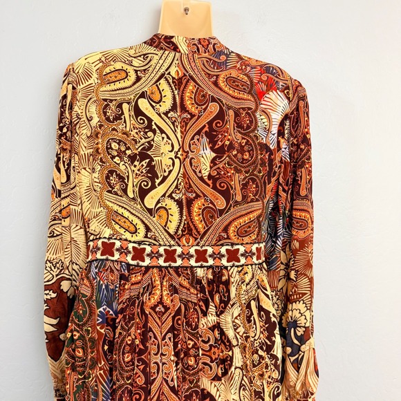 Bhanuni by Jyoti Anthropologie Paisley Sequin V-Neck Maxi Dress Brown Multi 6 - Picture 3 of 10